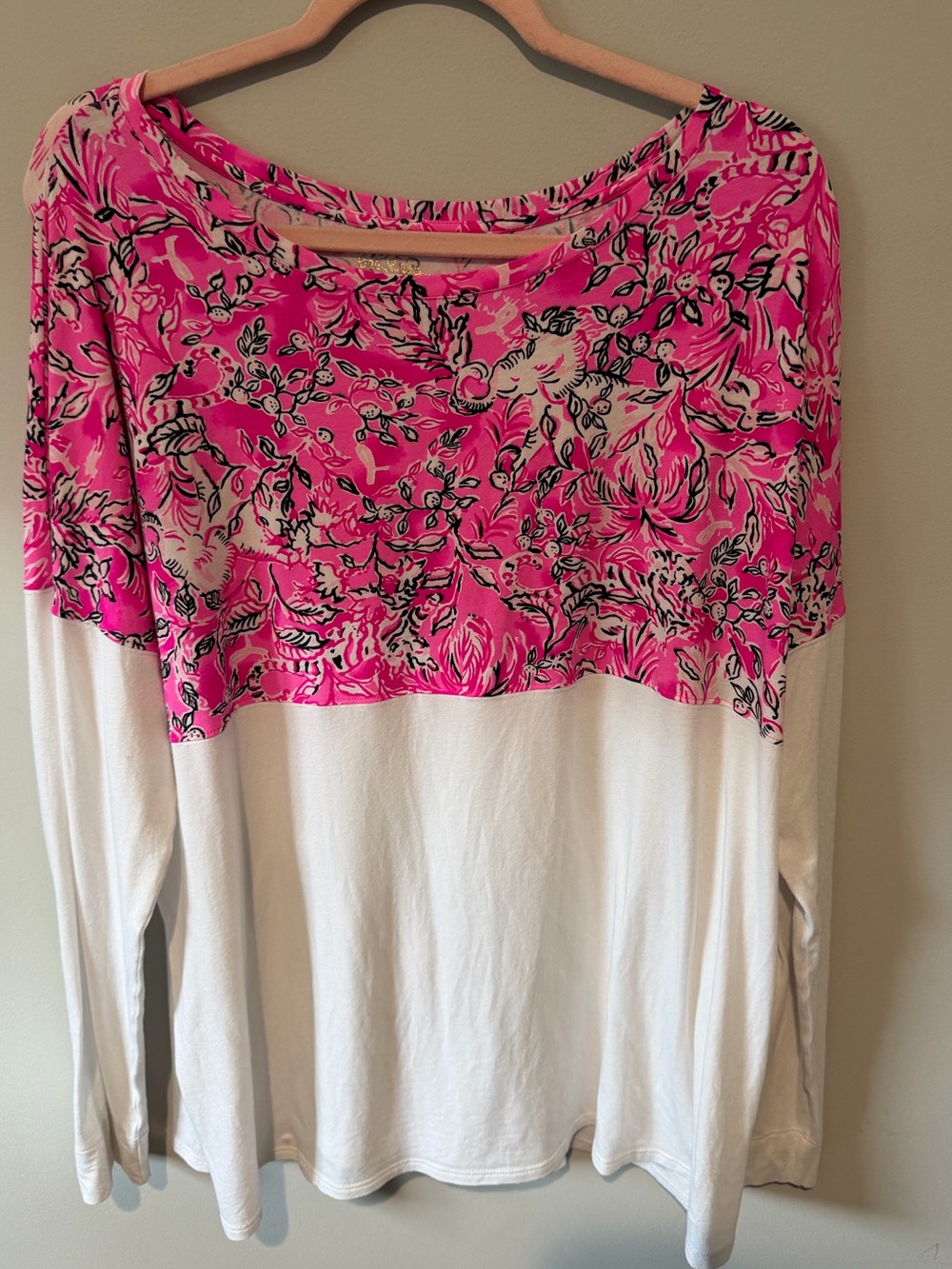 Lilly Pulitzer Women’s Pink Floral Yoke Long Sleeve Top - White Body Size XXL
